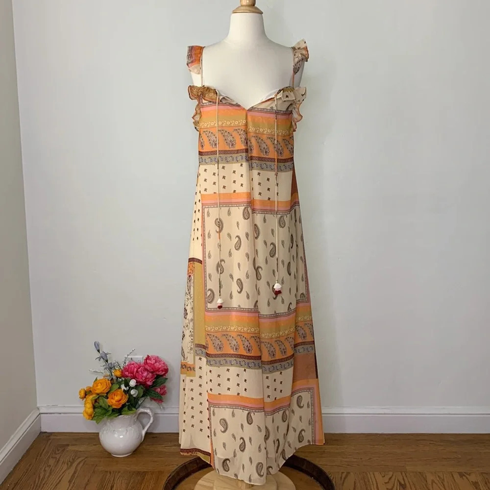 ZARA Patchwork Paisley Bandana Maxi Dress Boho Y2K Western Cottagecore Size XS - Picture 3 of 15